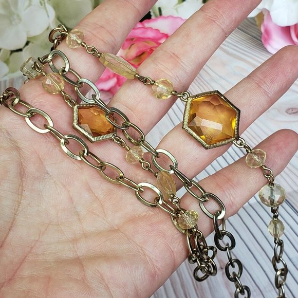 Dana Kellin for Target Beaded Gold Tone Station Chain Necklace Yellow Crystals - Picture 5 of 12